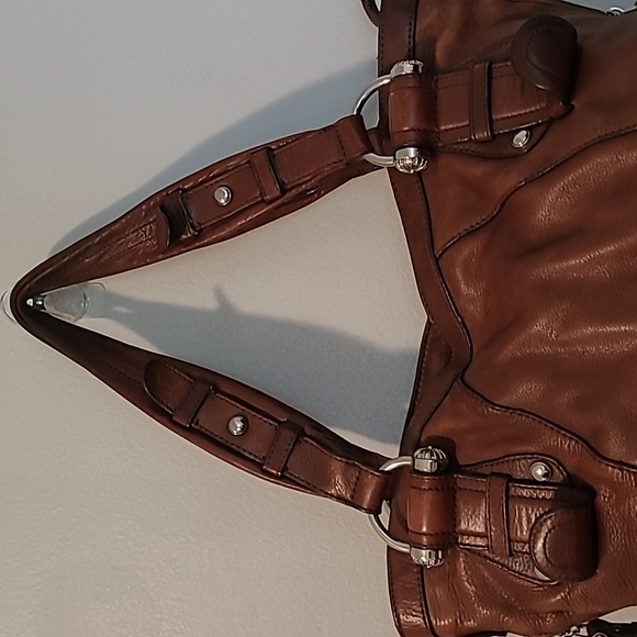 B. Makowsky Brown Leather Shoulder Bag Satchel Purse Leopard Print Lined Large - Picture 2 of 16